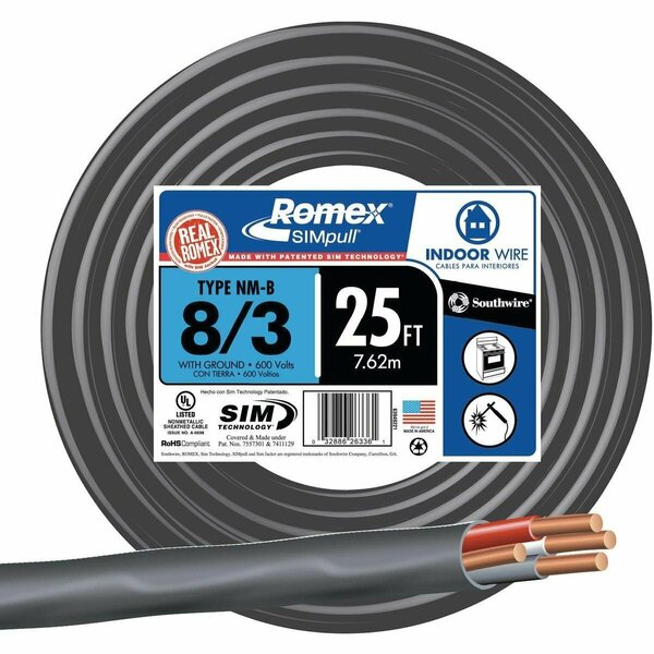 Romex 25 Ft. 8/3 Stranded Black NMW/G Electrical Wire 63949221